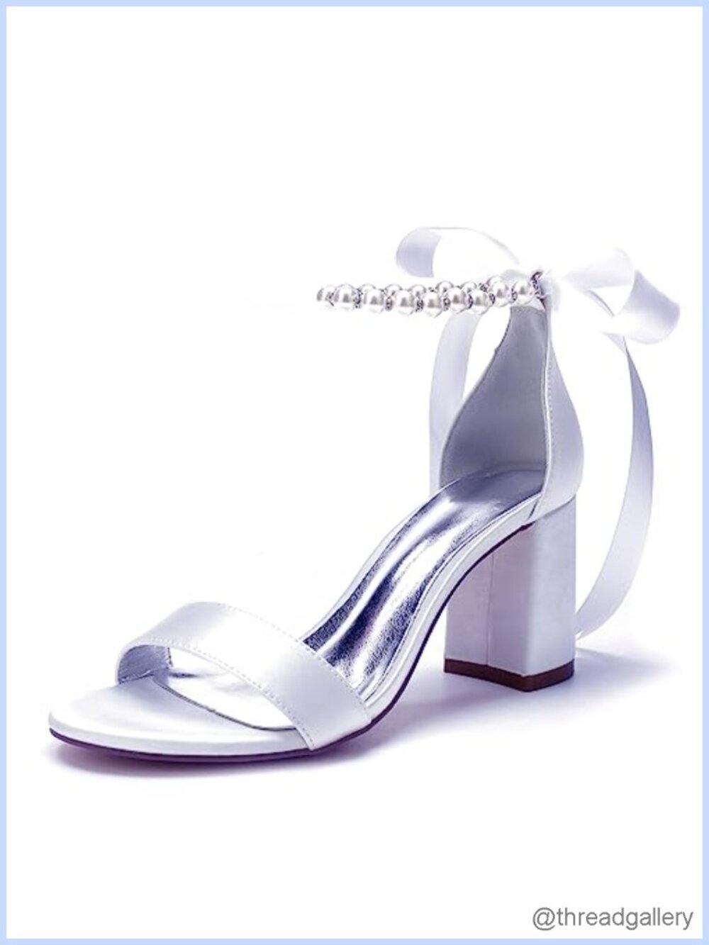 Open Toe Block Heel Pearl Ankle Strap Satin Pumps Wedding